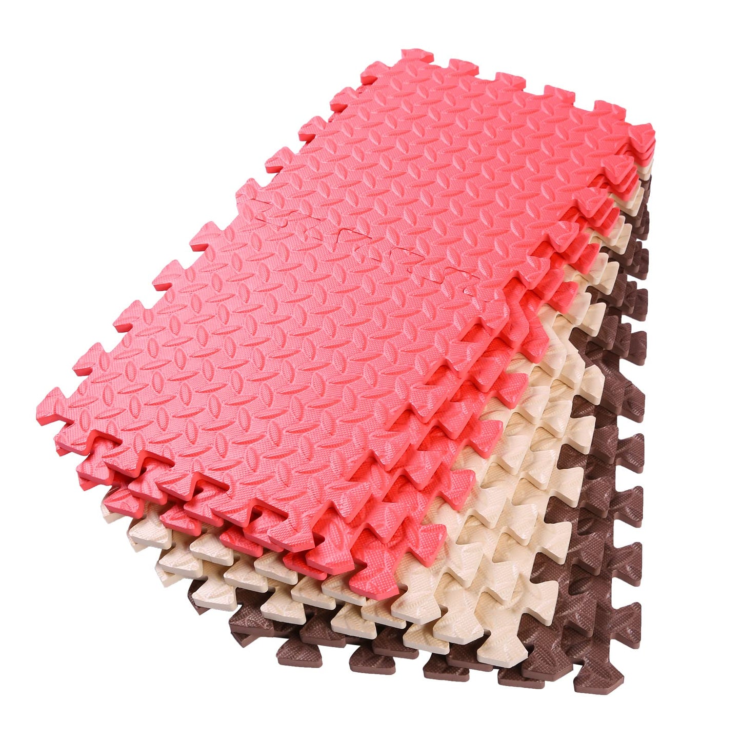 Tamiplay 16 Tiles Foam Play Mat, 0.4 Inch Thicked Interlocking Floor Mats With Solid Colors, Squares Baby Play Mat, Eva Foam Puzzle Floor Mat Foam Mats For Toddlers(Red/Coffee/Beige)