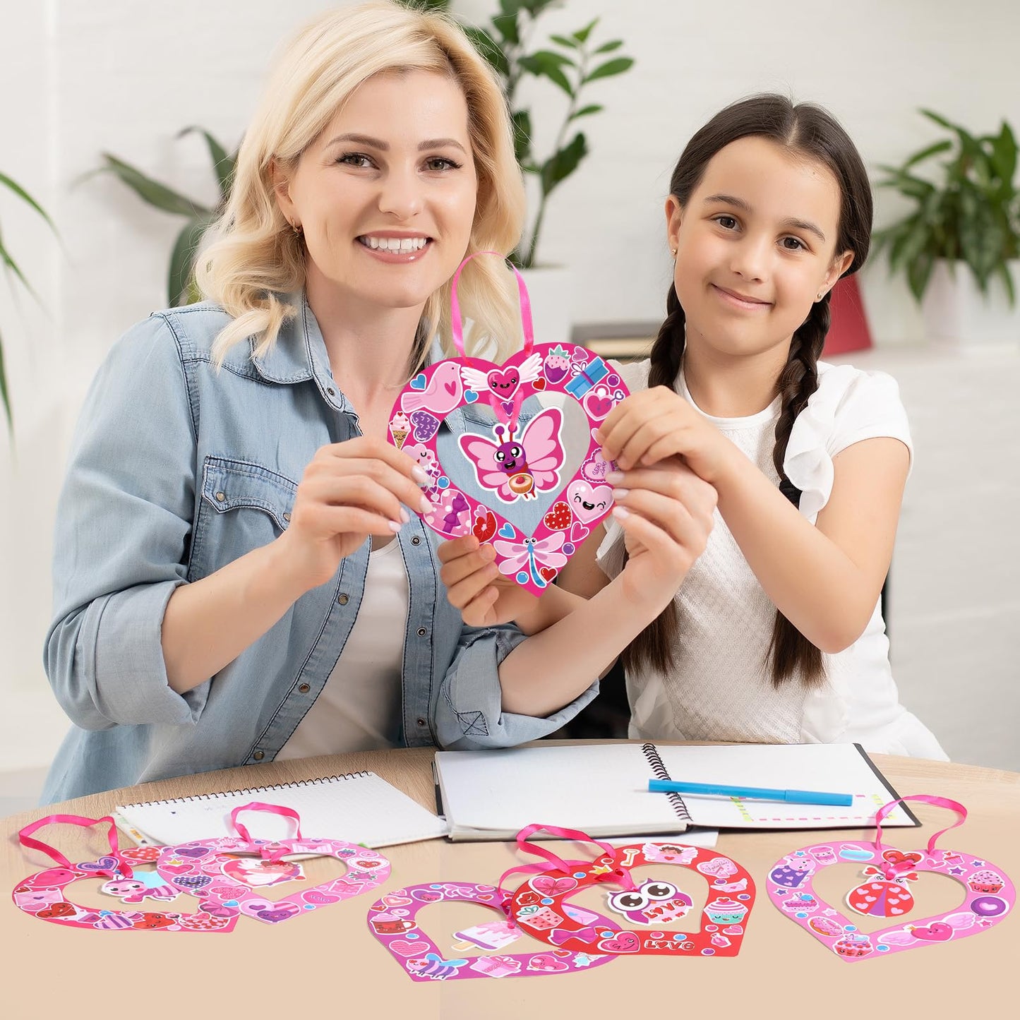 DoubleFill 24 Sets Valentines Day Crafts Kit Make Your Own Heart Wreath Ornaments Valentines DIY Card Cute Stickers Bulk Valent