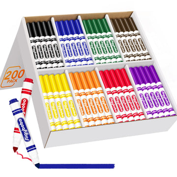 Aigybobo 200 Count Washable Markers Bulk, 8 Assorted Colors, Broad Line Markers for School, Markers Bulk Pack Classroom for Kids