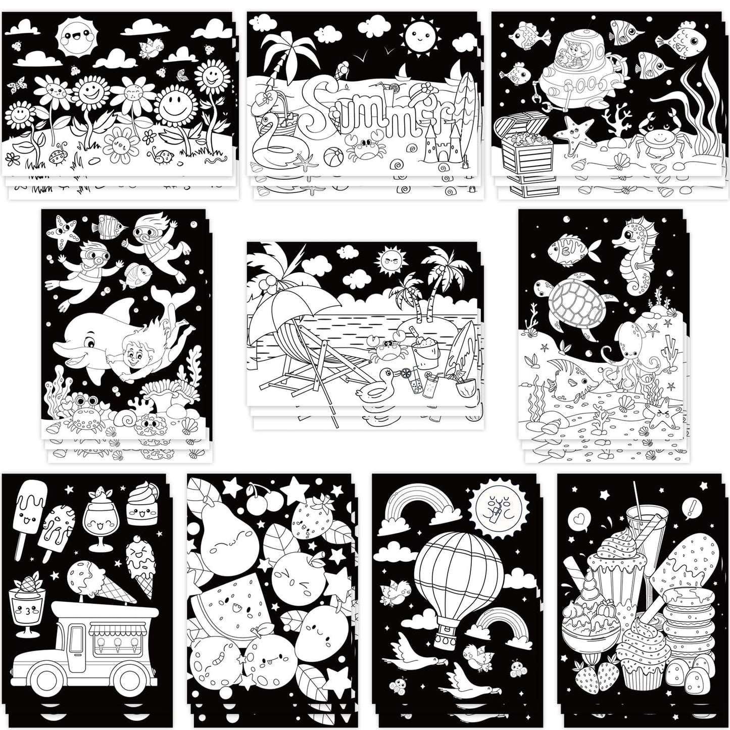 Zhanmai 30 Pcs Funny Color Your Own Summer Posters DIY Happy Summer Crafts Color Your Own Poster Bulk for Holiday Home School Pa