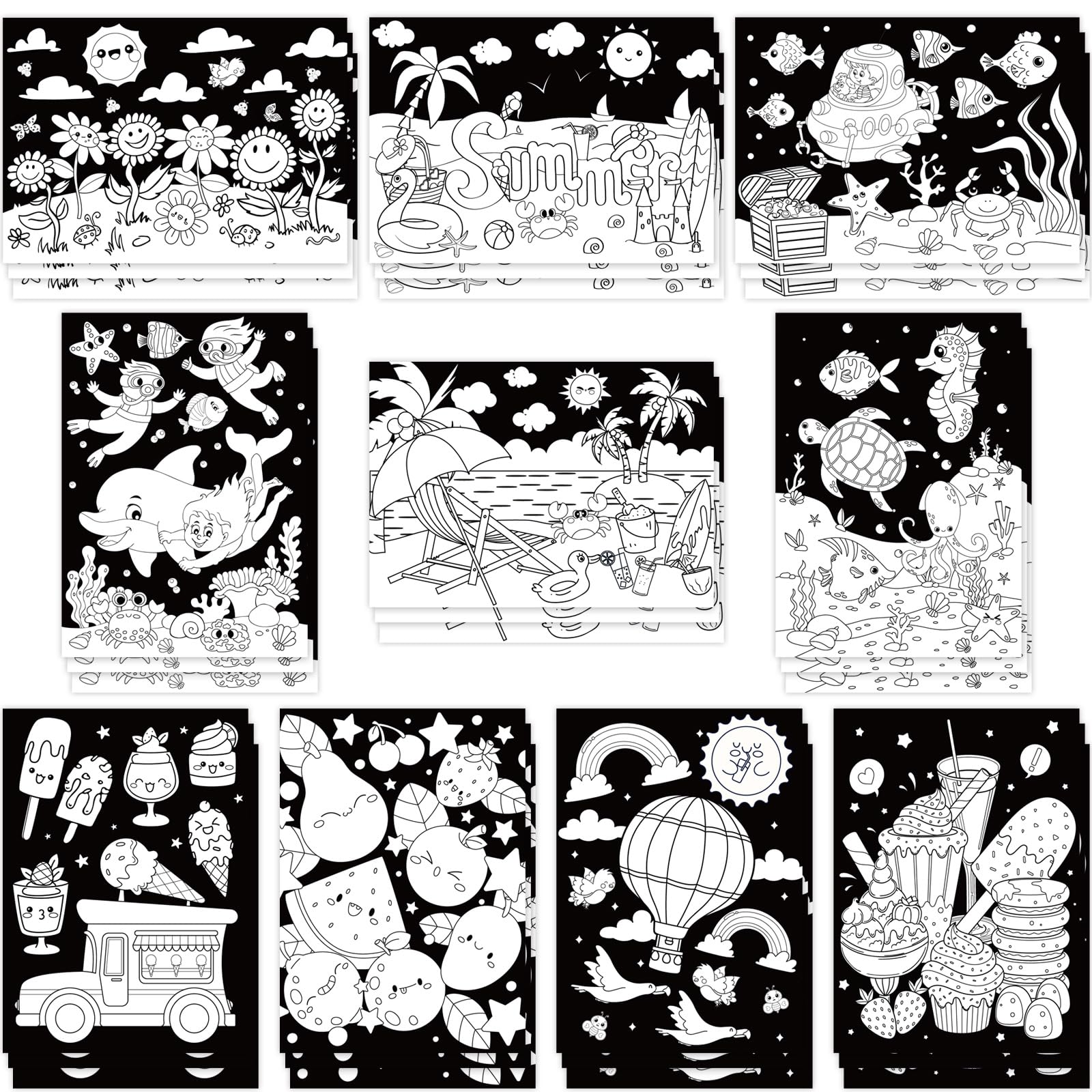 Zhanmai 30 Pcs Funny Color Your Own Summer Posters DIY Happy Summer Crafts Color Your Own Poster Bulk for Holiday Home School Pa