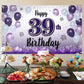 LASKYER Happy 39th Birthday Decorations,39th Purple Balloon Large Birthday Banner Backdrop Sign,39 Years Old Bday Party Supplies