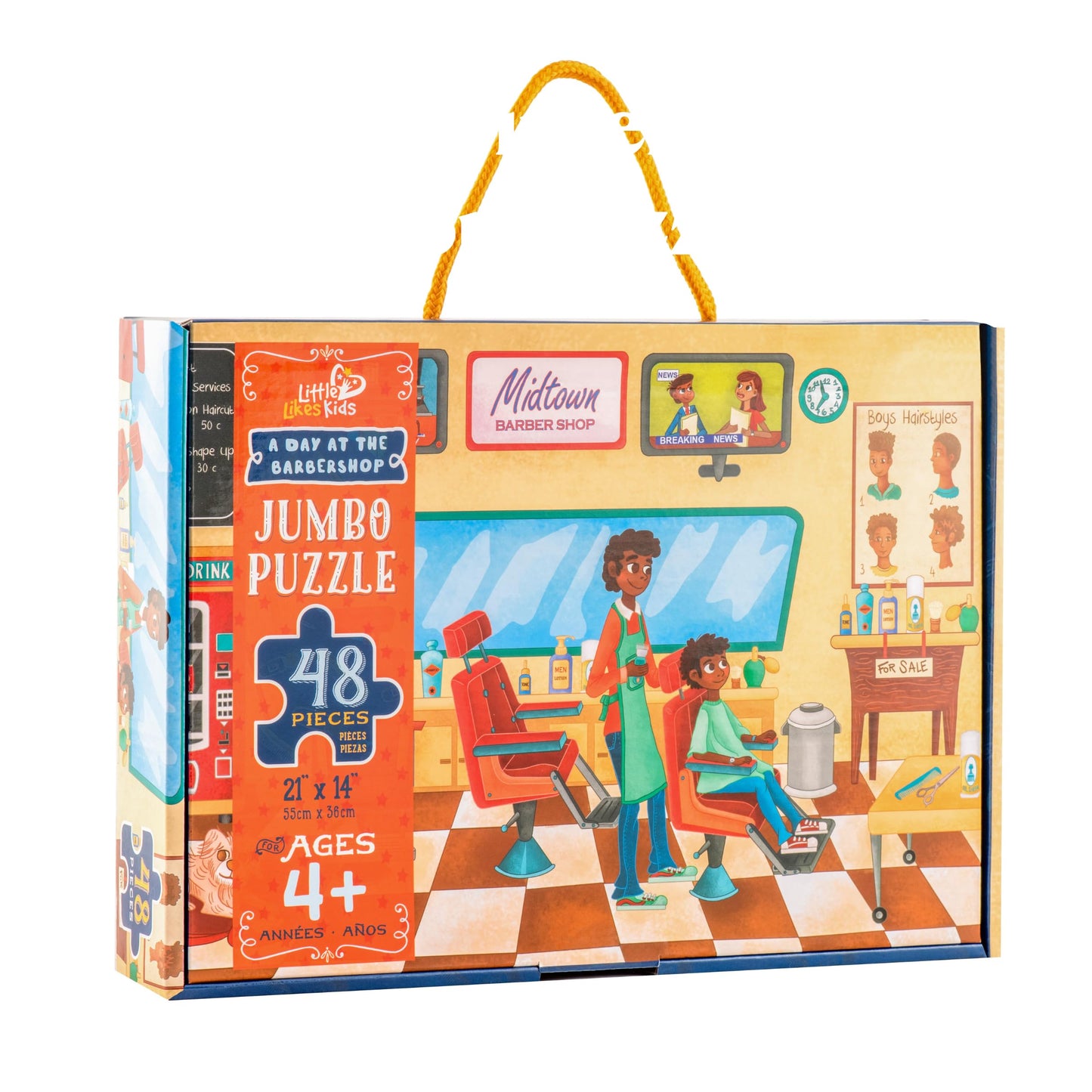Upbounders- A Day At The Barbershop 48 Piece Floor Puzzle, Beginner Puzzle For Toddlers Kids - African American Boy - Ages 4-8 (Multicultural)