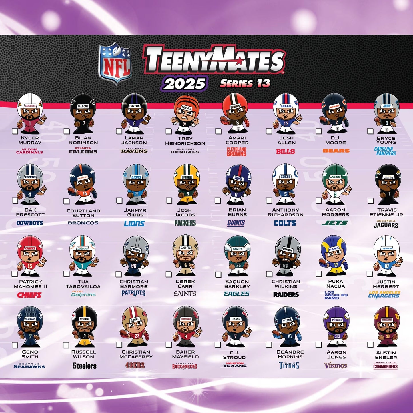 Teenymates NFL 2024 Party Animal Series 4 Pack - 8 Figures Total, 1 Inch Brown Plastic Toys