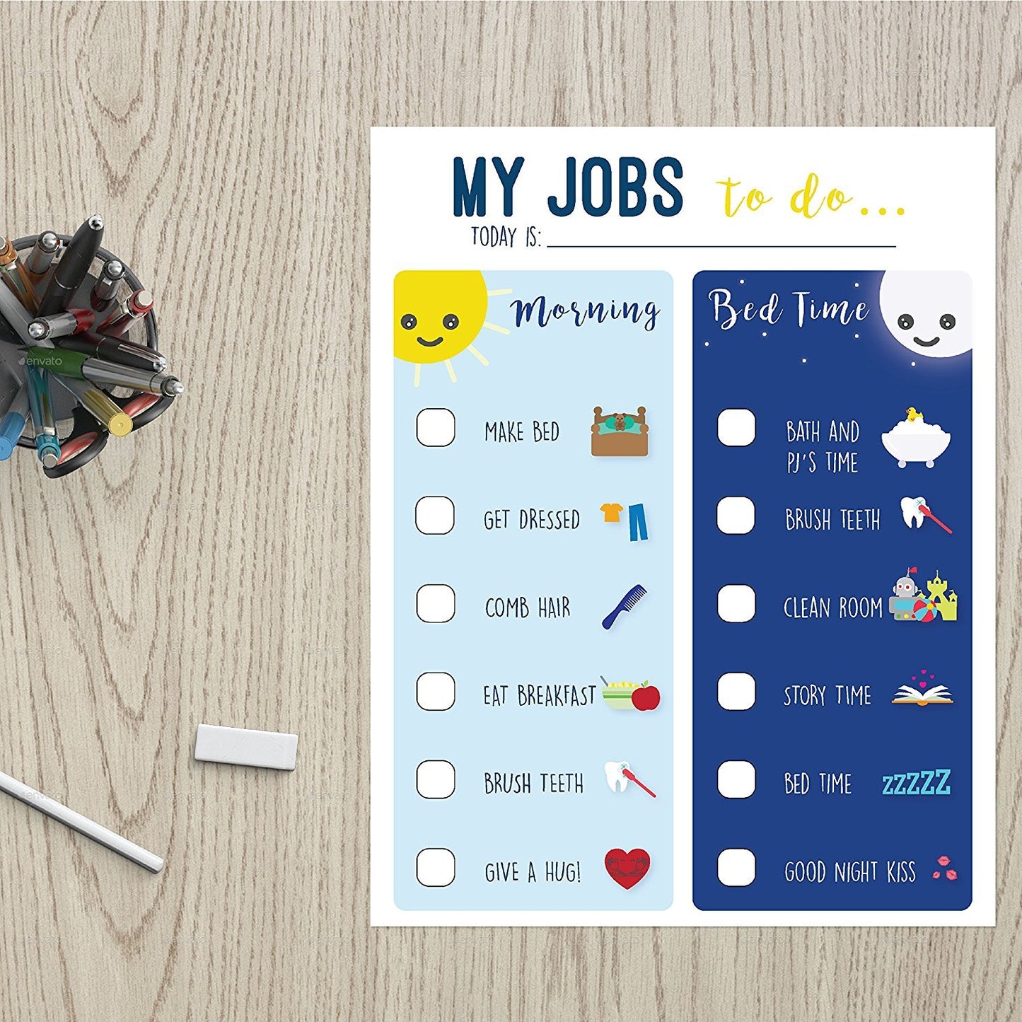 Children Inspire Design Routine Chart for Kids - Morning & Bedtime, Skills Development, Wall Art, 0.1"L x 8"W, Blue, Paper