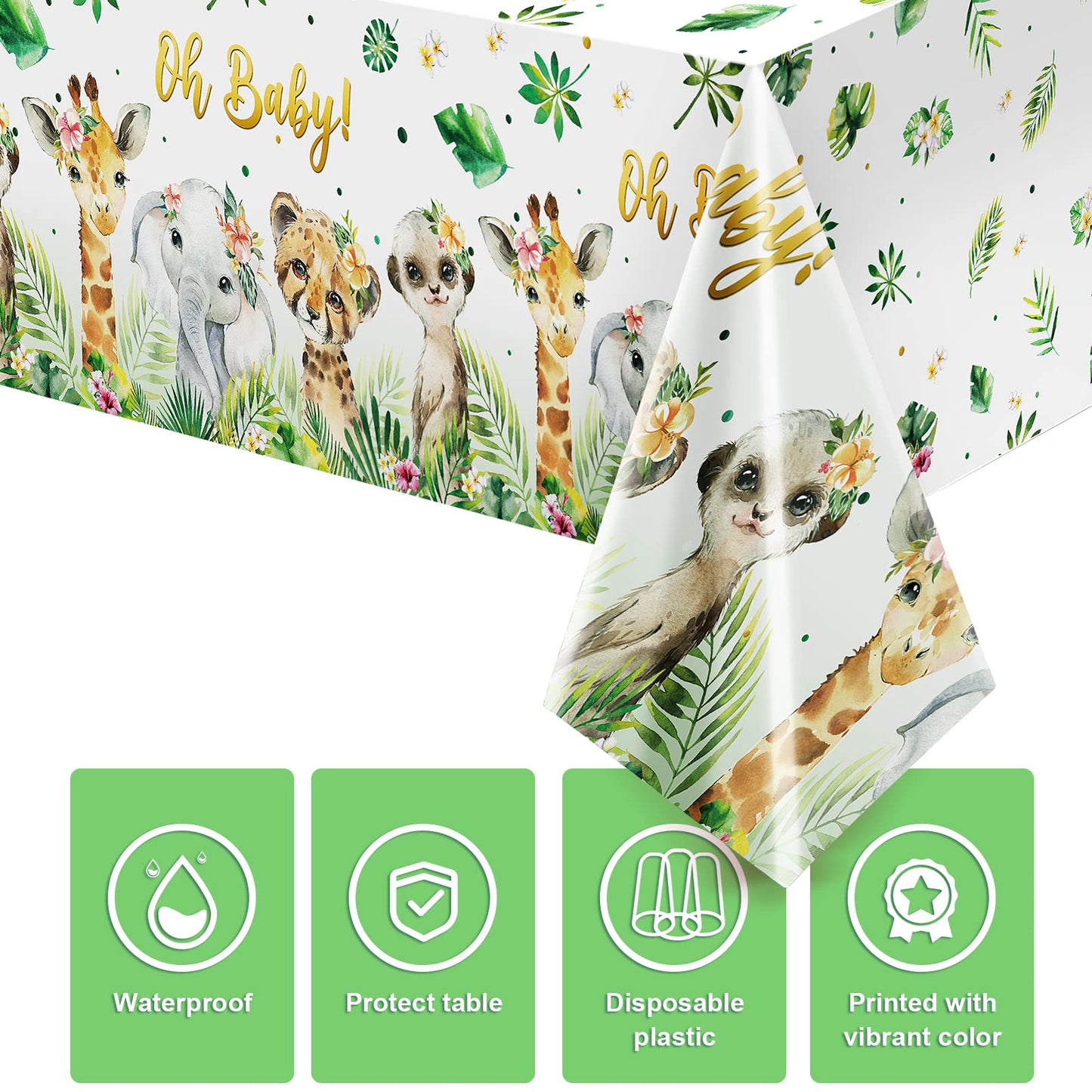 3 Pieces Jungle Safari Tablecloths Jungle Animal Plastic Table Cover Disposable Safari Table Cover Wild Jungle Plastic Tableclot