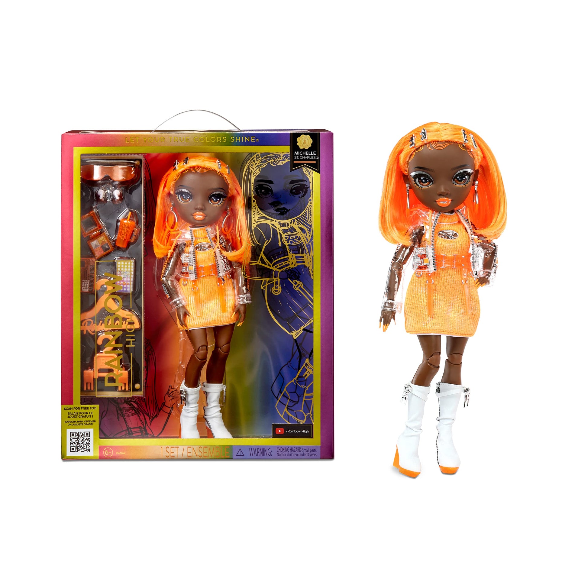 Rainbow High Michelle- Orange Fashion Doll. Fashionable Outfit & 10+ Colorful Play Accessories. Great Gift for Kids 4-12 Years O