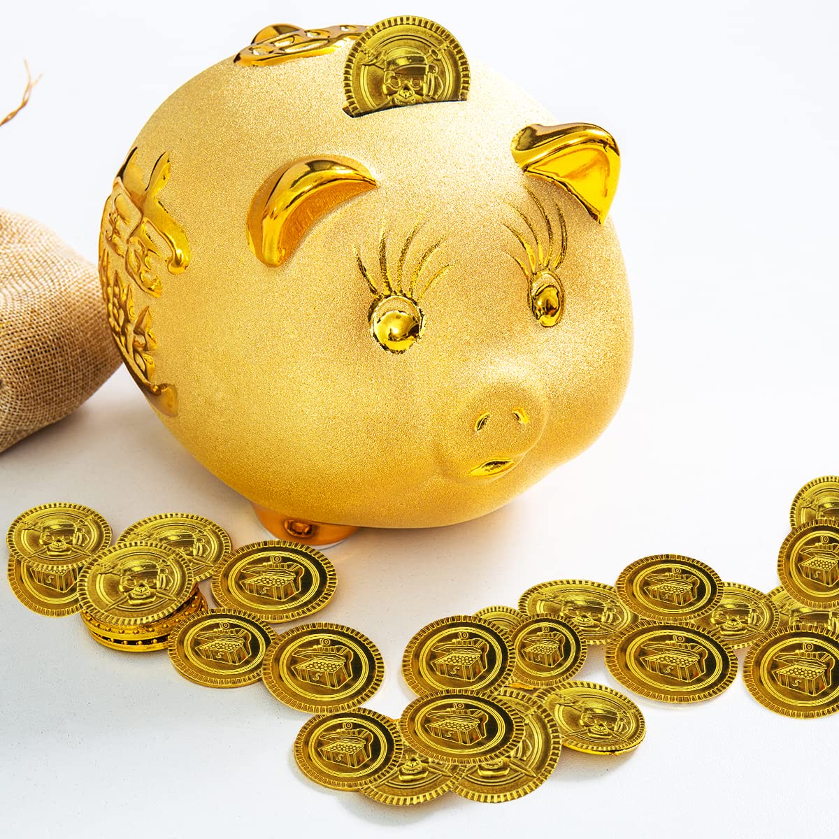 100 Pieces Plastic Pirate Gold Coins Set - Play Treasure Gold Coins for Pirate Themed Party, St. Patrick's Day, Treasure Hunt Ga