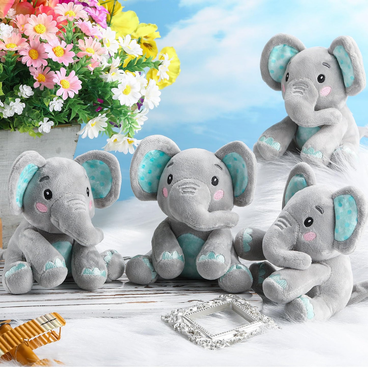 Libima 4 Pcs Small Elephant Stuffed Animals Bulk 6 Inch Cute Elephant Plush Sets Soft Cuddly Stuffed Elephants For Boys Girls Ba