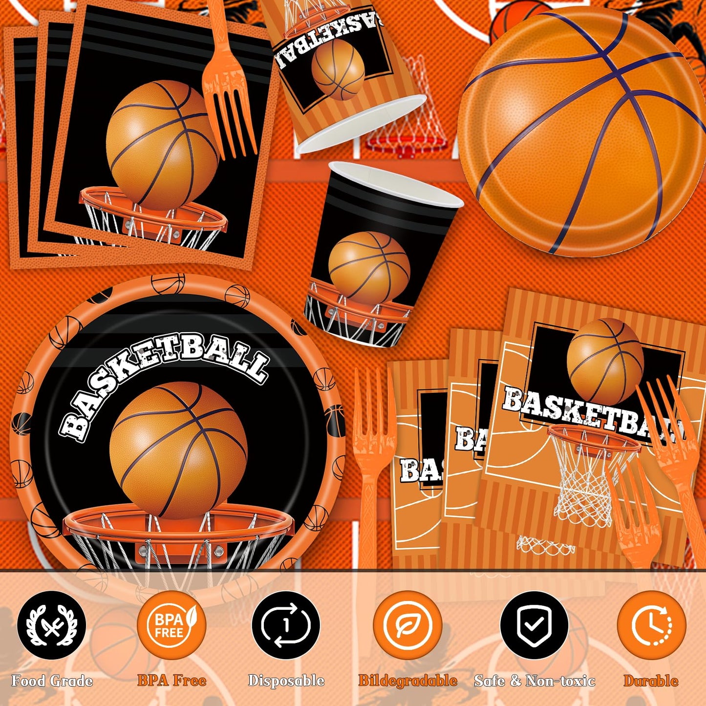 Miucat Basketball Party Decorations, 139Pcs Basketball Party Supplies-Serves 24 with Plates Napkins Cups Tablecloth Birthday Ban