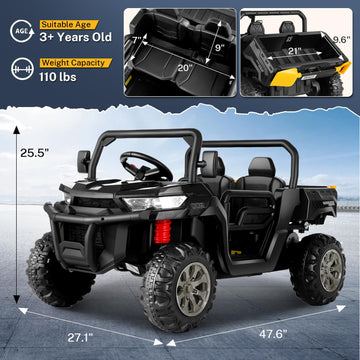 Hikole 24V Ride On Dump Truck For Girls, 2 Seater Ride On Utv For Big Kids With Electric Dump Bed, Remote Control, 400W Powerful Motors, Spring Suspension, 2Wd Kids Side By Side Electric Car, Black