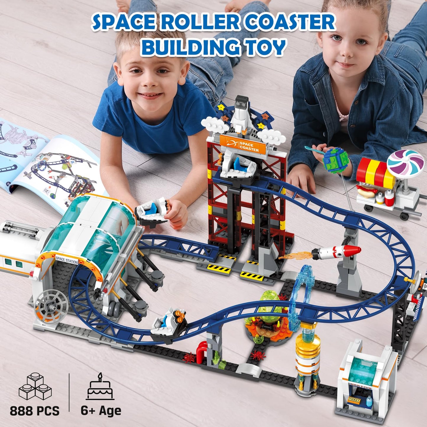 Hogokids Space Roller Coaster Building Toy - 926Pcs Coaster Building Set Features Lift Platform, Satellites, Rocket Buildable Space Rollercoaster Adventure Park For Adults Kids Girl Boy Ages 6-12 Year