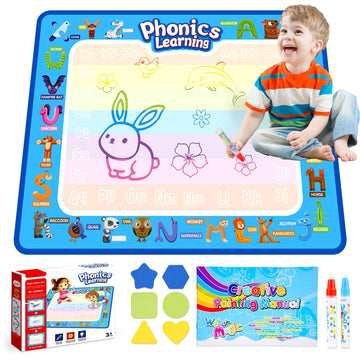 Toddler Toys For 2 3 4 5 Year Old Kids Boys Girls, Water Doodle Mat For Toddlers 2-5 Preschool Educational Learning Toys Halloween Birthday Easter Basket Stuffers Gift For 2-8 Year Old Boys Girls Blue