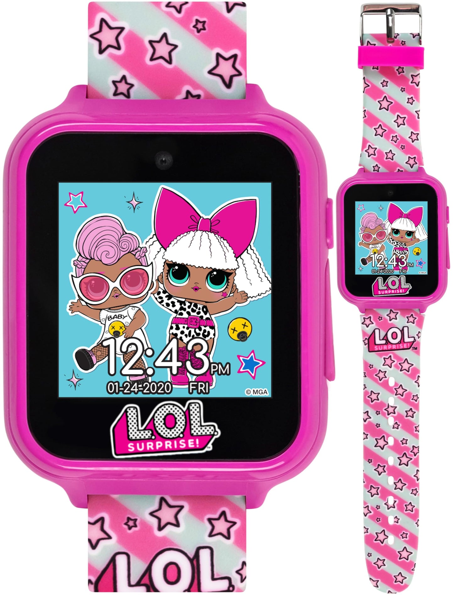 L.O.L. Surprise! Accutime Kids Hot Pink Educational Touchscreen Smart Watch Toy For Girls, Boys, Toddlers - Selfie Cam, Learning