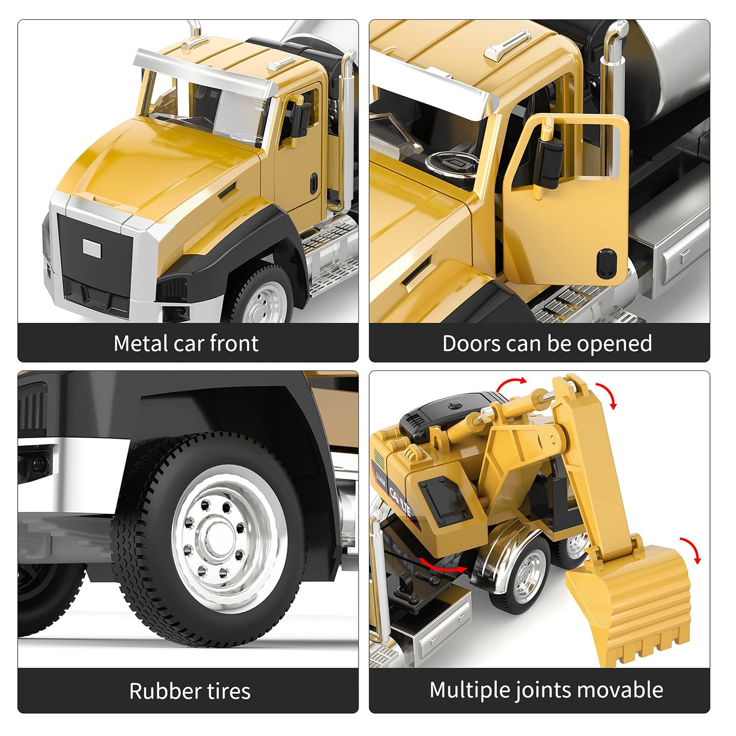 TEMI 3 Pack of Diecast Engineering Construction Vehicles, Dump Truck, Digger, Mixer Truck, 1/50 Scale Metal Collectible Model Ca