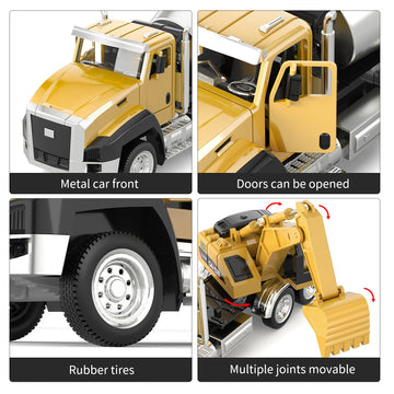 TEMI 3 Pack of Diecast Engineering Construction Vehicles, Dump Truck, Digger, Mixer Truck, 1/50 Scale Metal Collectible Model Ca