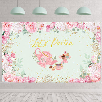 Tegeme Let'S Partea Party Backdrop Tea Party Banner Decorations Background For Baby Shower Birthday Party Photo Prop(Light Green
