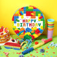 Jexine Building Blocks Piata Set Birthday Block Party Supplies Fiesta Piata Bundle with Blindfold Bat Stick Block Tassel Piata f