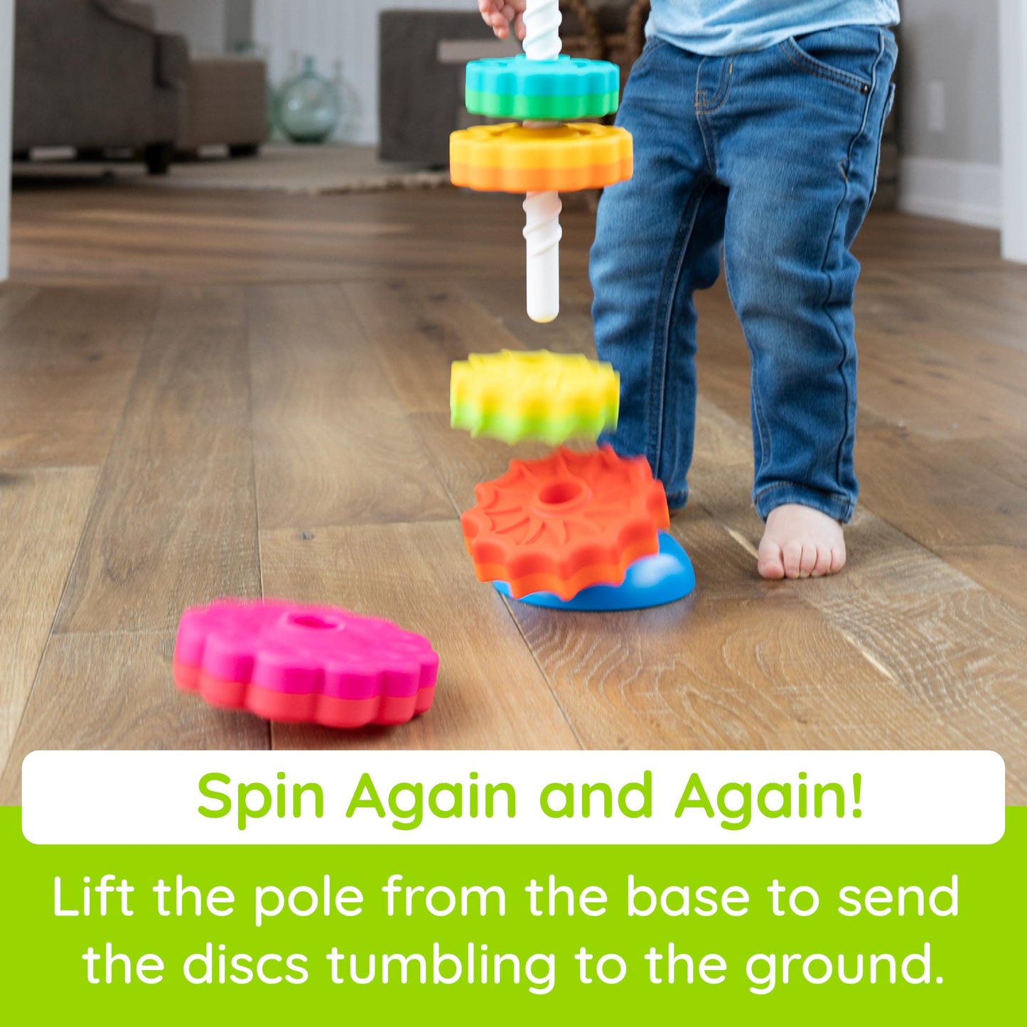 Fat Brain Toys SpinAgain - Multi Color Stacking & Spinning Toy for Toddlers, Model FA110-1, Made from Durable ABS Plastic