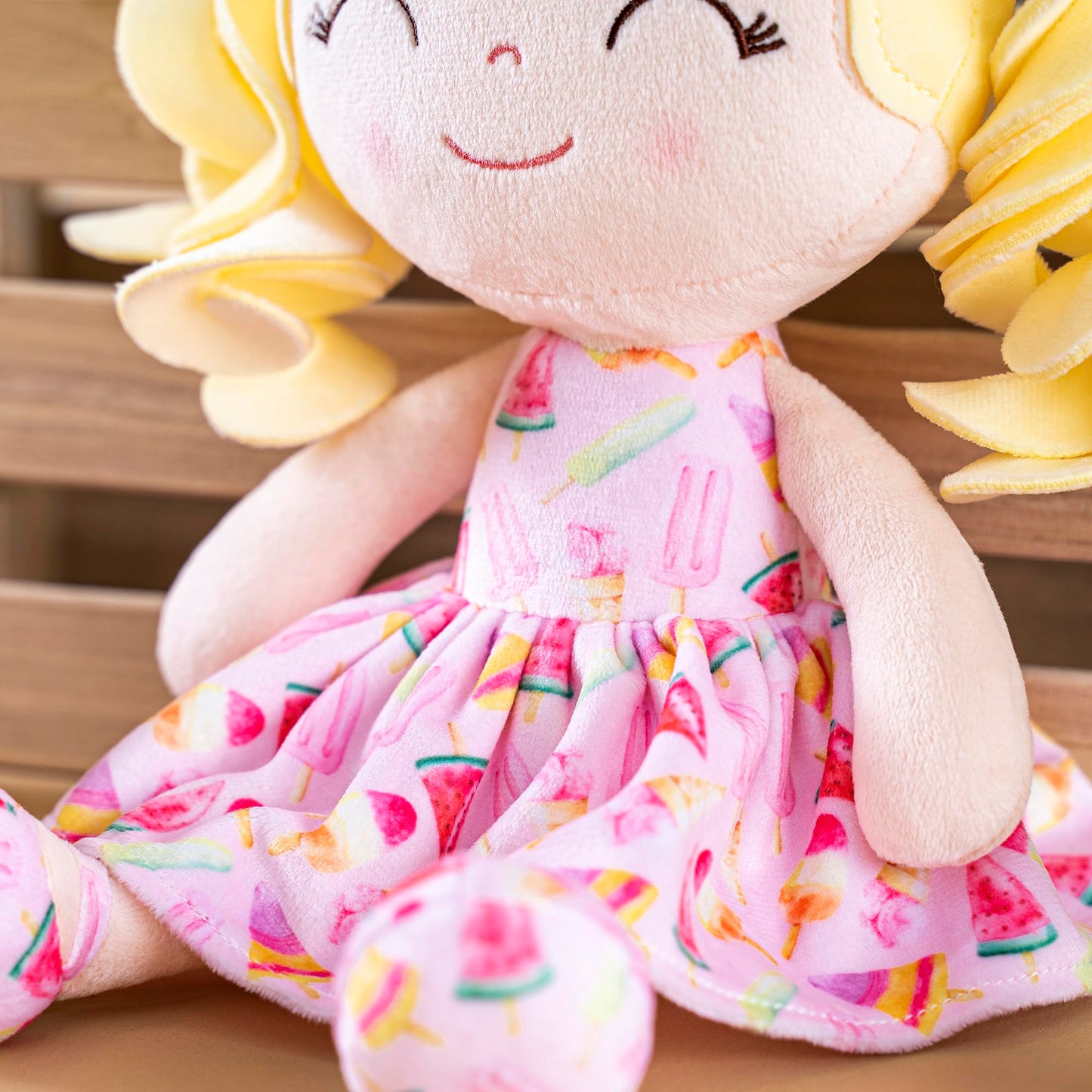 Gloveleya Doll Baby Dolls Soft Rag Doll Baby Girl Gifts Curly Spring Girl - Yellow Hair Ice Cream 12Inches