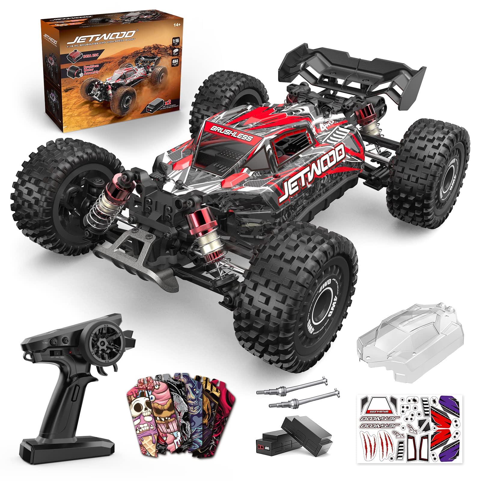 Jetwood 1/16 Fast Remote Control Car for Adults, Electric 4WD RTR Brushless RC Cars, High Speed RC Truck Gifts for Boys, Max 42 