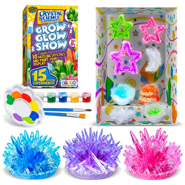 Crystal Growing Kit For Kids - 10 Crystals Science Experiment Kit + 2 Glow In The Dark Crystals With Diy Paint Display Stand – Great Gift For Girls And Boys Ages 8-12