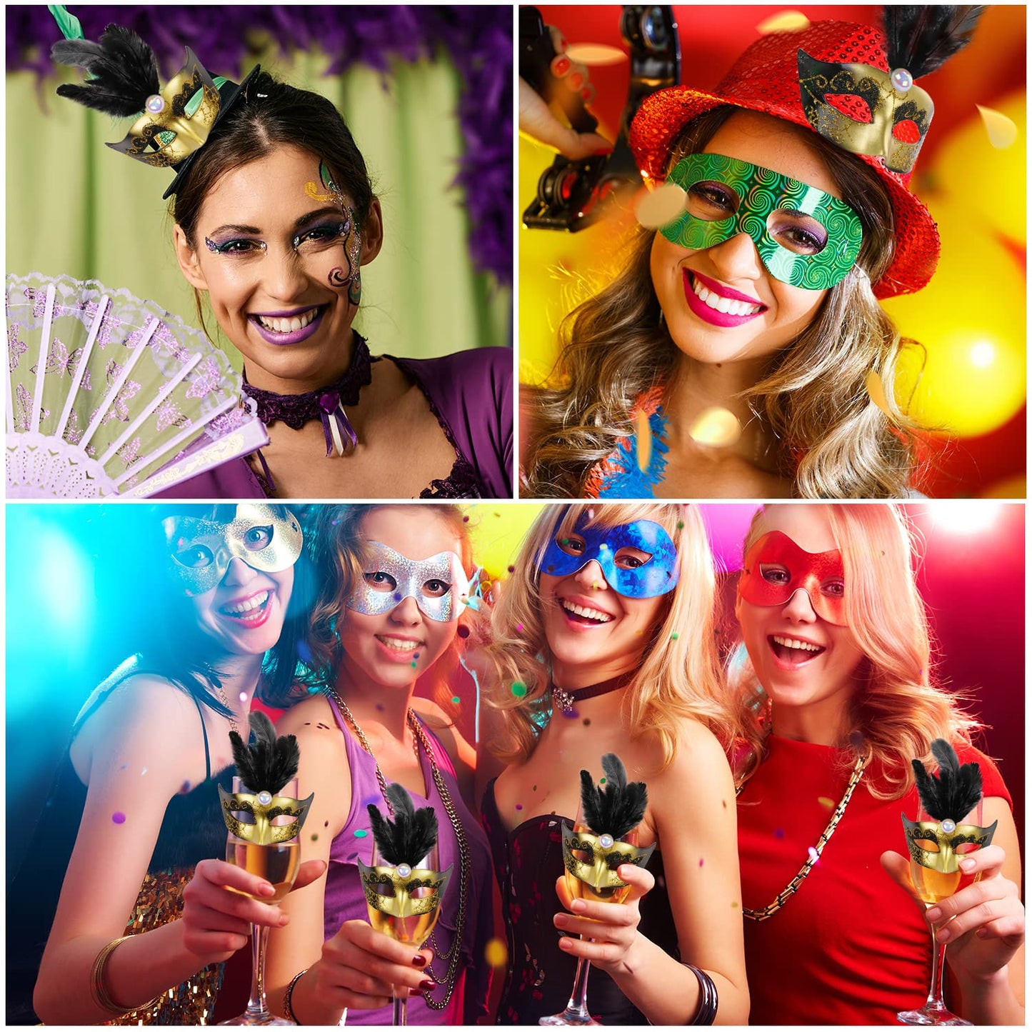 12 Pcs Mini Mardi Gras Mask, Small Masquerade Masks Bulk for Mardi Gras Decorations Feather Eye Masks for Women Mardi Gras Party