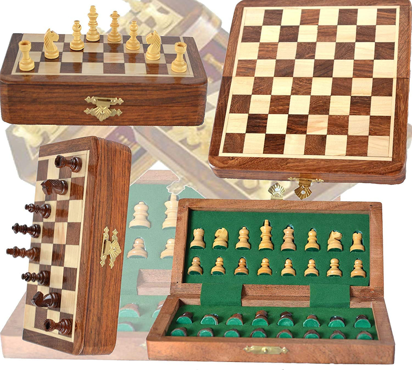Chessbazar Magnetic Travel Pocket Chess Set - Staunton 7X7 Inch Folding Game Board - Handmade In Fine Rosewood - 2 Players, Age 14+