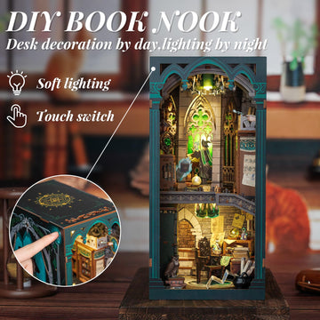 Fsolis Book Nook Kits For Adults, Diy Miniature House Kit Puzzle Booknook Magic Halloween Book Nook Bookshelf Alley Decorative Bookends For Women Teenagers (Darkness Common Room)