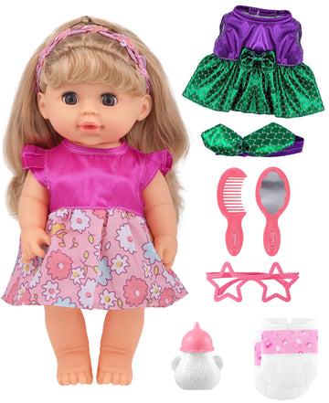 Gagaku Baby Doll With Hair, 12' Baby Doll For Girls 1 2 3 4 5 6 Years Old, Baby Doll For Toddlers Kids, Toy Baby Dolls With Accessories, Clothes Outfits Diapers Bottle
