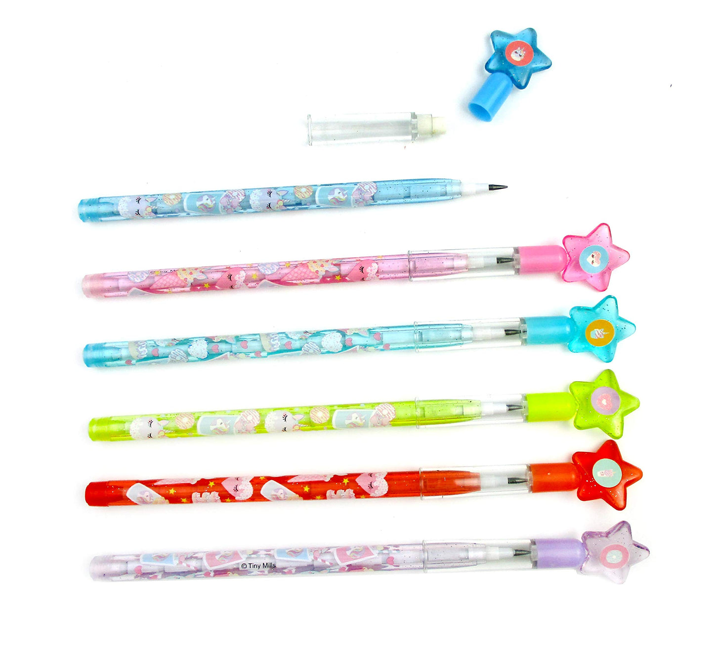 TINYMILLS 24 Pcs Unicorn Donuts Cupcakes Stackable Pencil with Eraser for Unicorn Girl Birthday Party Favor Prize Carnival Goodi