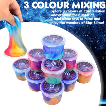 12 Pack Galaxy Slime Kit, Galaxy Slime Cup Party Favors For Girls Boys, 12 Constellations Series Mini Slime Bulk, Wet, Non-Stick