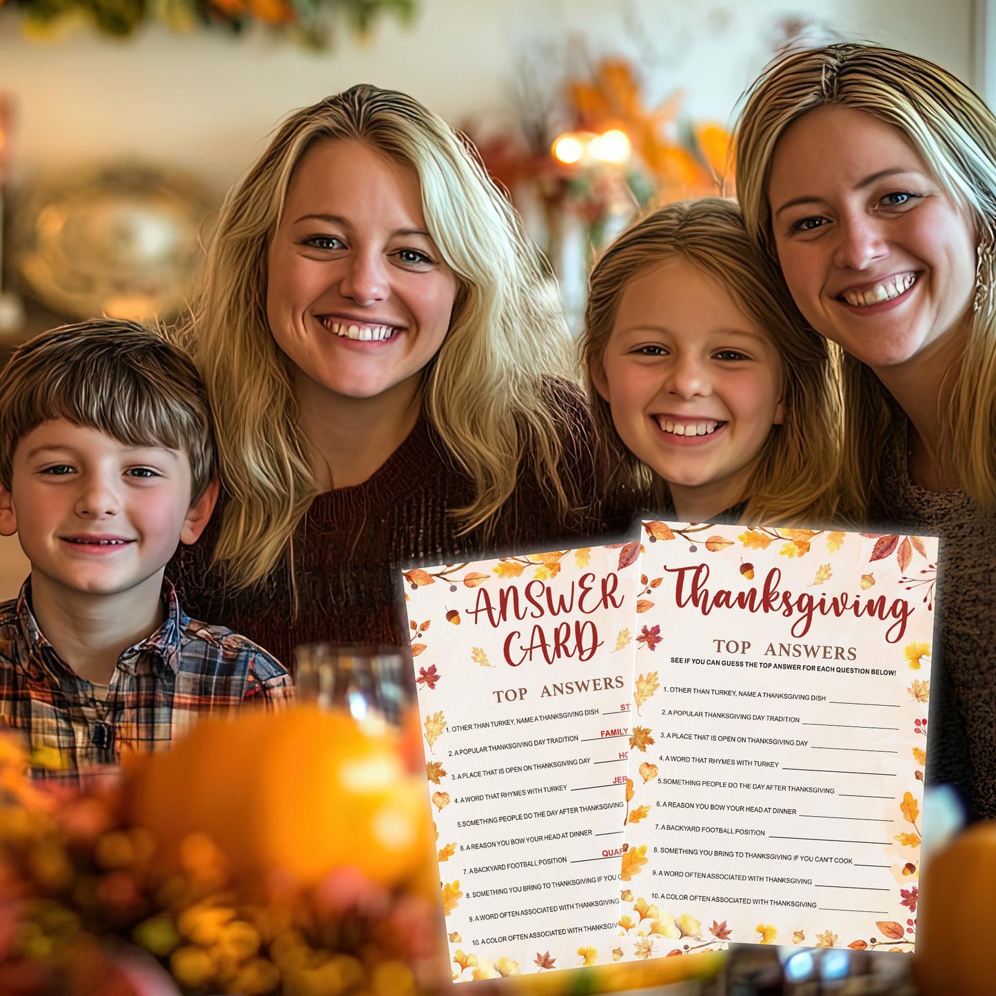 Bltgh Thanksgiving Top Answer Game Card Fun Fall Party Survey Game for Family and Friends Autumn Holiday Icebreaker 5x7 Inch Cards with Answer Card