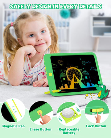 Kokodi Lcd Writing Tablet For Kids, 10 Inch Colorful Drawing Tablet, Educational Learning Kids Toys For Age 3-12 Years Old, Toddler Doodle Board,Green