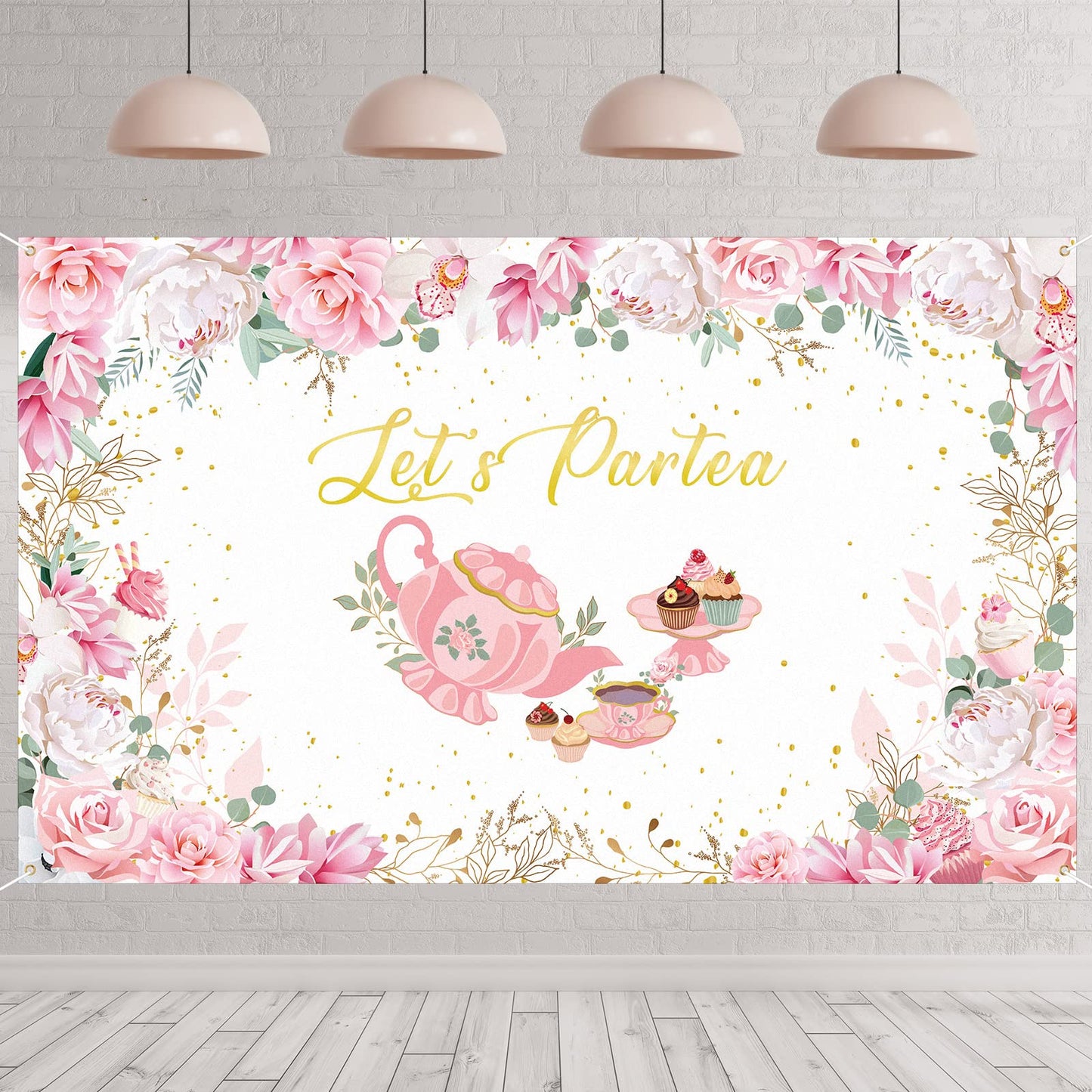 Tegeme Let'S Partea Party Backdrop Tea Party Banner Decorations Background For Baby Shower Birthday Party Photo Prop(White, 6 X