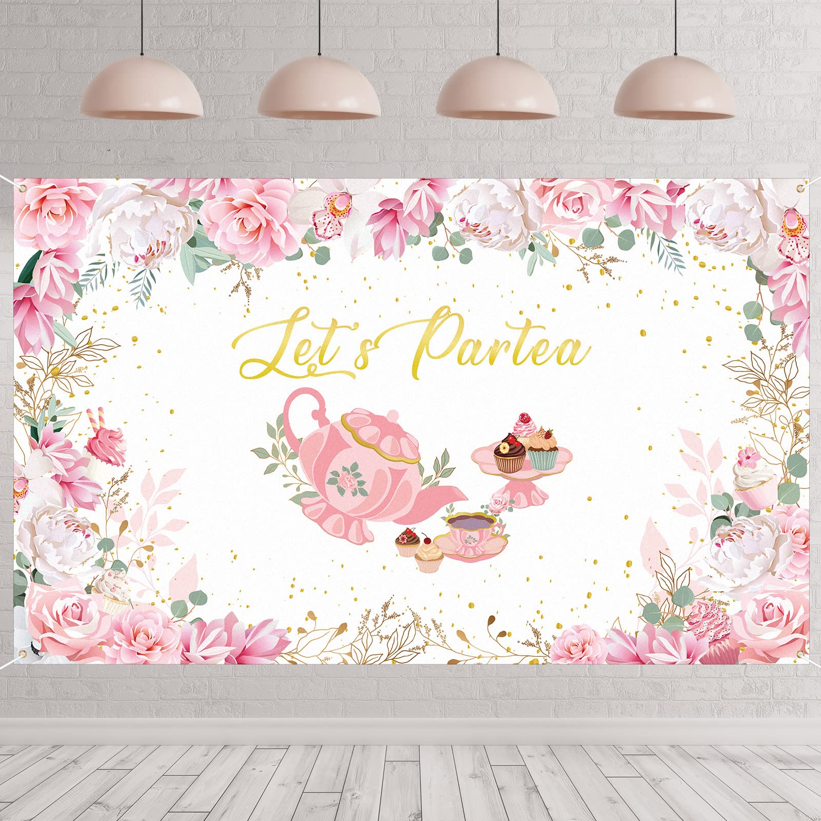 Tegeme Let'S Partea Party Backdrop Tea Party Banner Decorations Background For Baby Shower Birthday Party Photo Prop(White, 6 X