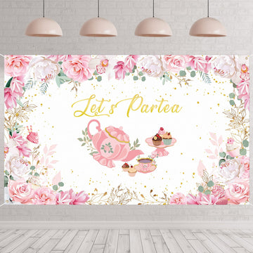 Tegeme Let'S Partea Party Backdrop Tea Party Banner Decorations Background For Baby Shower Birthday Party Photo Prop(White, 6 X