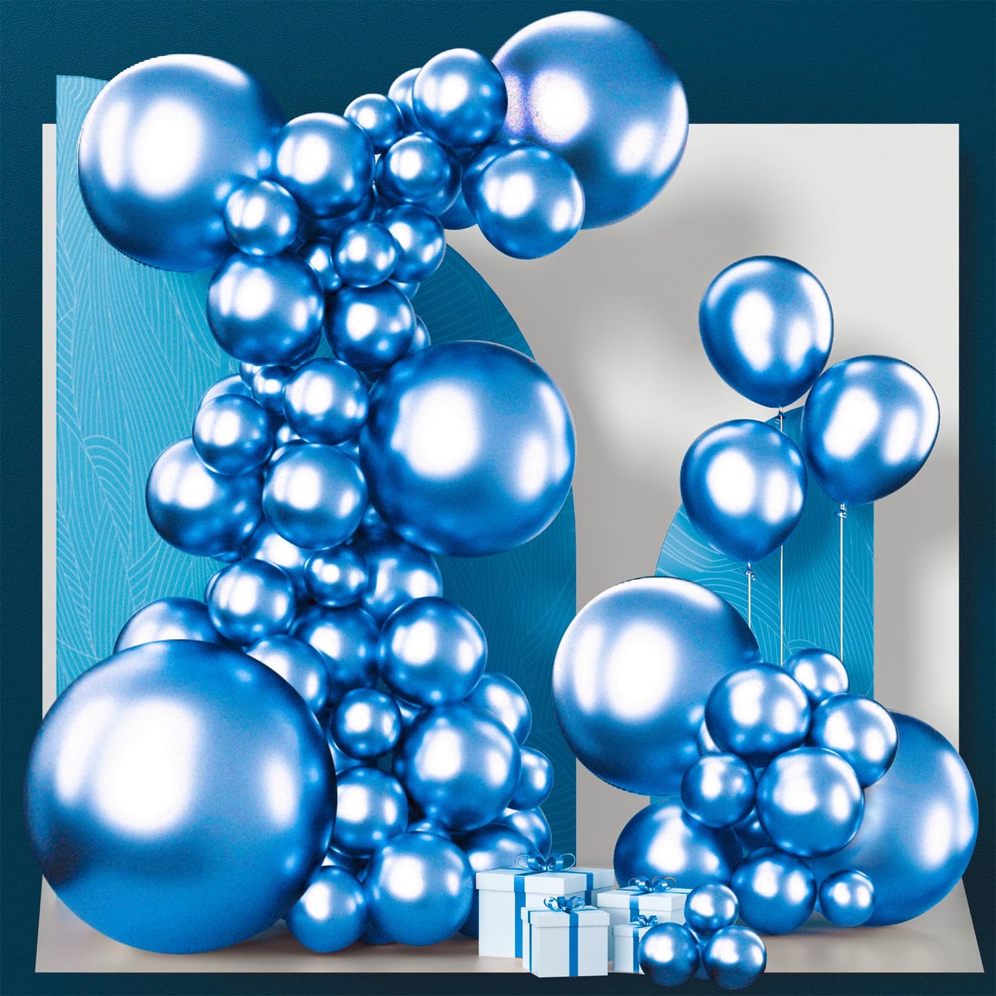 Partywoo Metallic Blue Balloons, 100 Pcs Blue Metallic Balloons Different Sizes Pack Of 36 Inch 18 Inch 12 Inch 10 Inch 5 Inch Chrome Blue Balloons For Balloon Garland As Party Decorations, Blue-G106