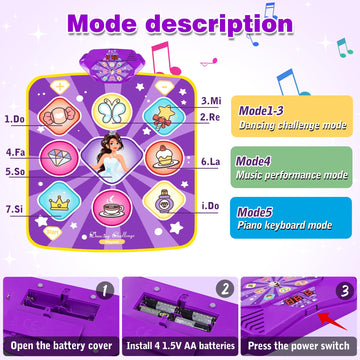 Dance Mat Toys for Kids  Purple Princess Electronic Dance Pad Game with 5 Gaming Modes  Dance Toys with LED Lights  Built-in Music  Ideas Christmas Birthday Gifts for 5+ Year Old Toddler Girls