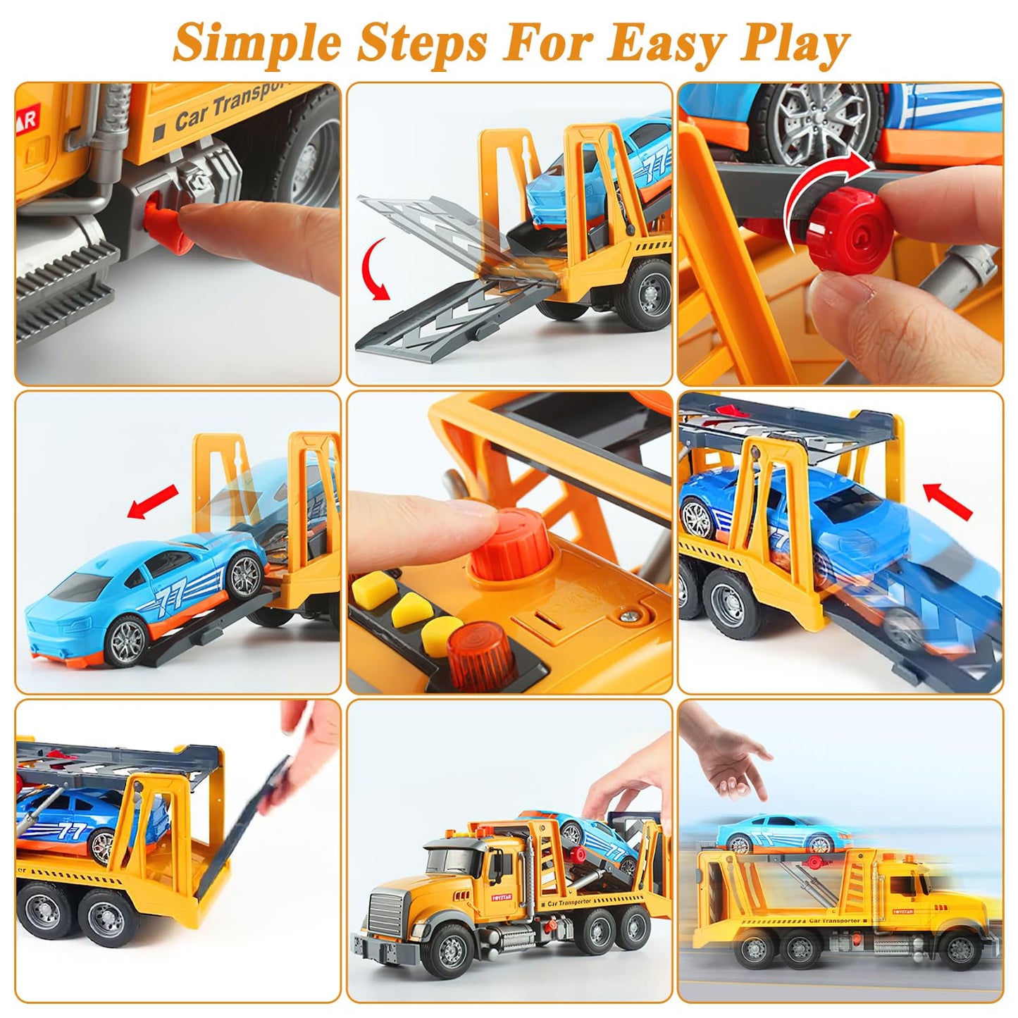 Mostop Toy Truck Transport Cars Carrier With Racing Car For Toddlers,15 Large Kids Toys For 4-8 Boys, Friction Powered Truck Veh