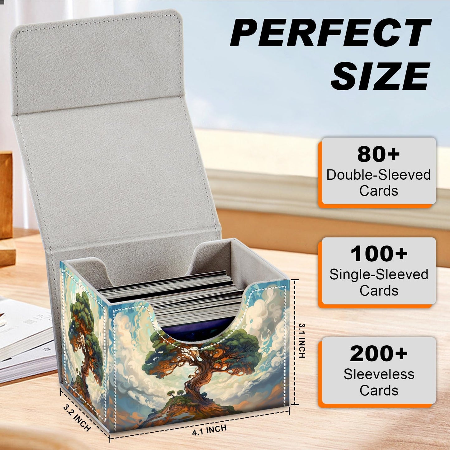 DEGDFSGR for TCG MTG Card Game Storage Box Organizer Trading Card Case Commander Deck Box Magnetic Closure Creative Pattern Up to 200 Cards  Big Tree White Cloud
