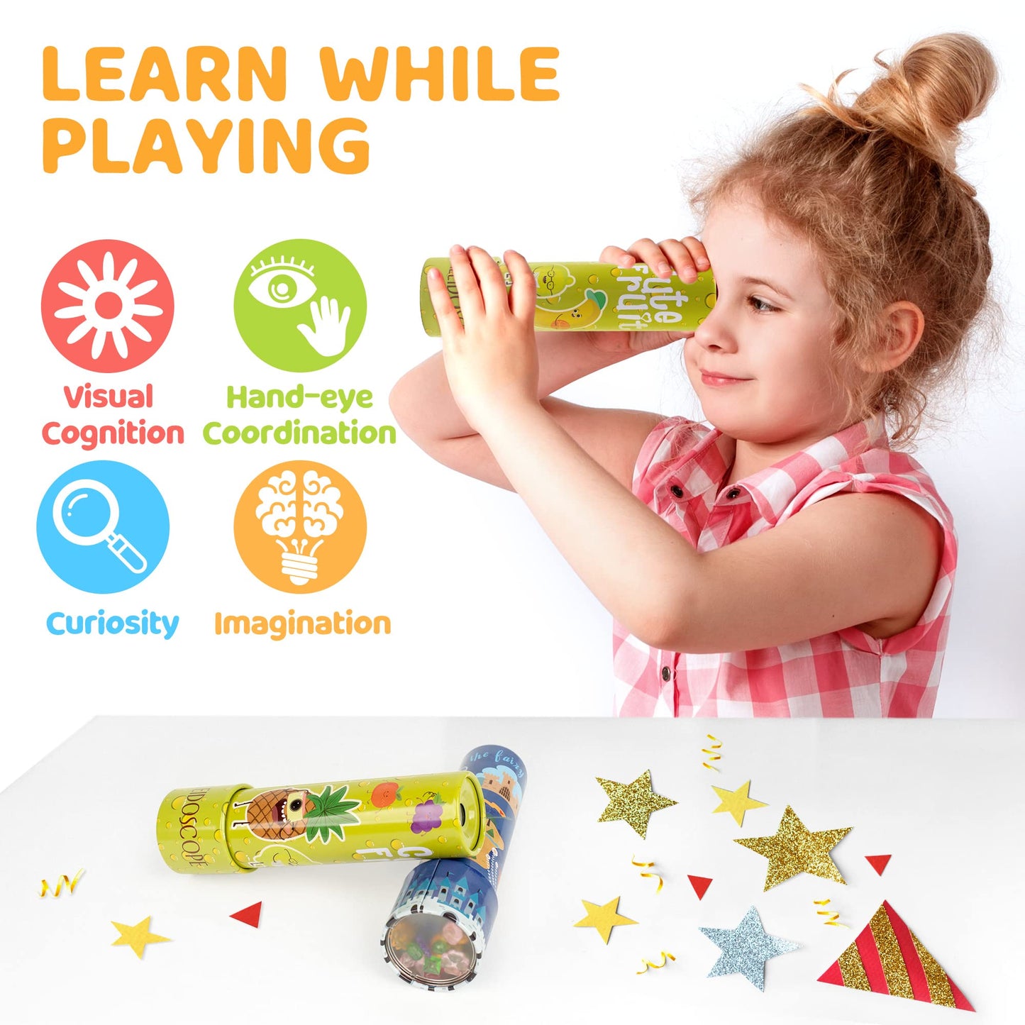 D-Fantix Classic Tin Kaleidoscope For Kids, 2 Pack Retro Toys - Educational Toys With Metal Body. Girl Birthday Party Favors Dec