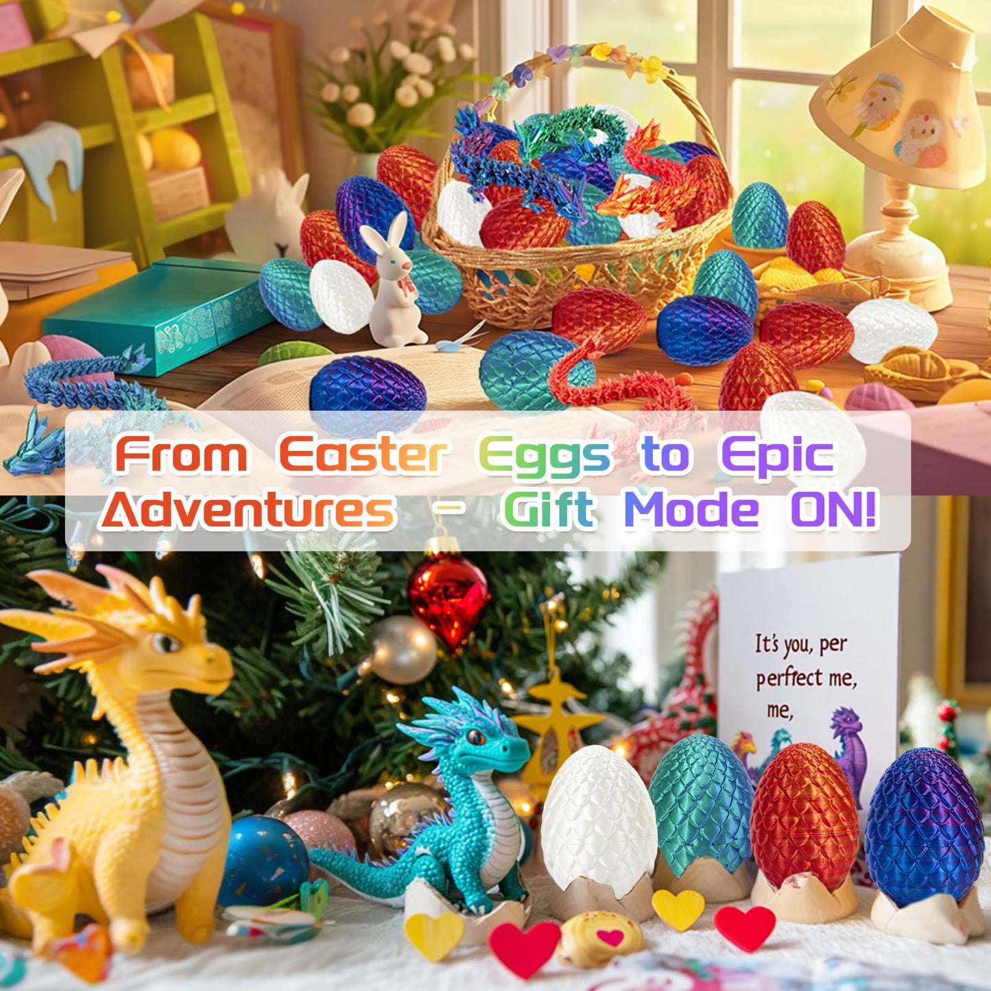 3D Printed Dragon with Egg  4 PCS 3D Printed Fantasy Animals  Fidget Toy for Boys Girls mature-themed  Office Desktop Decoration Easter Basket Stuffers Graduation Gift for Teens