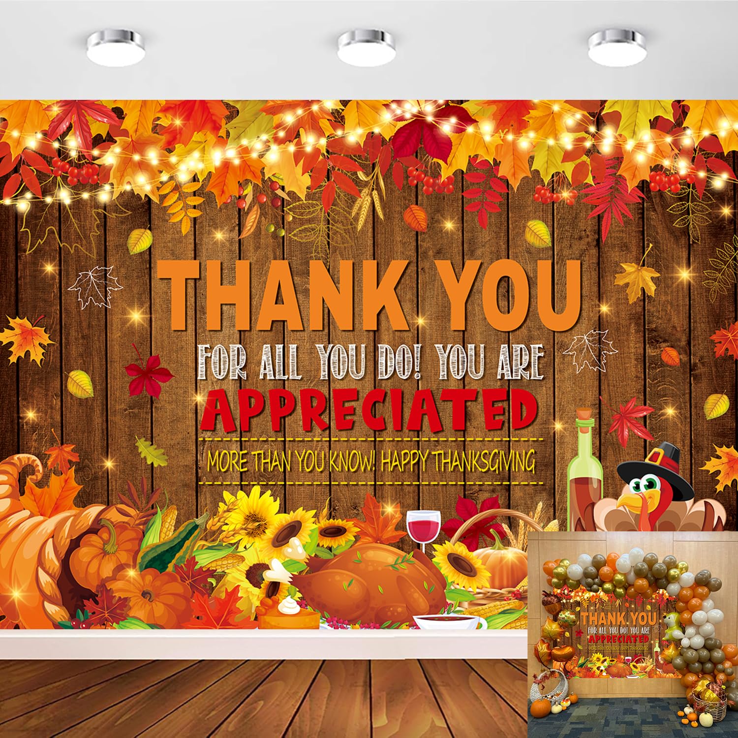 Give Thanks Backdrop 8x6FT Fall Thanksgiving Pumpkin Turkey Maple Forest Photography Backgound Happy Thanksgiving Friendsgiving 