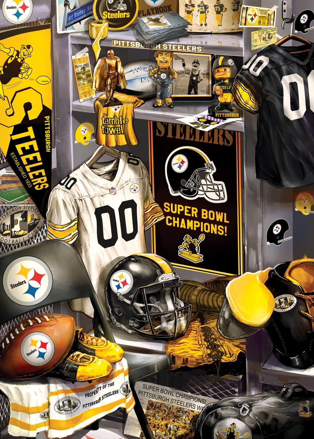 MasterPieces Game Day 500 Piece Jigsaw Puzzle for Adults - NFL Pittsburgh Steelers Locker Room - 15x21