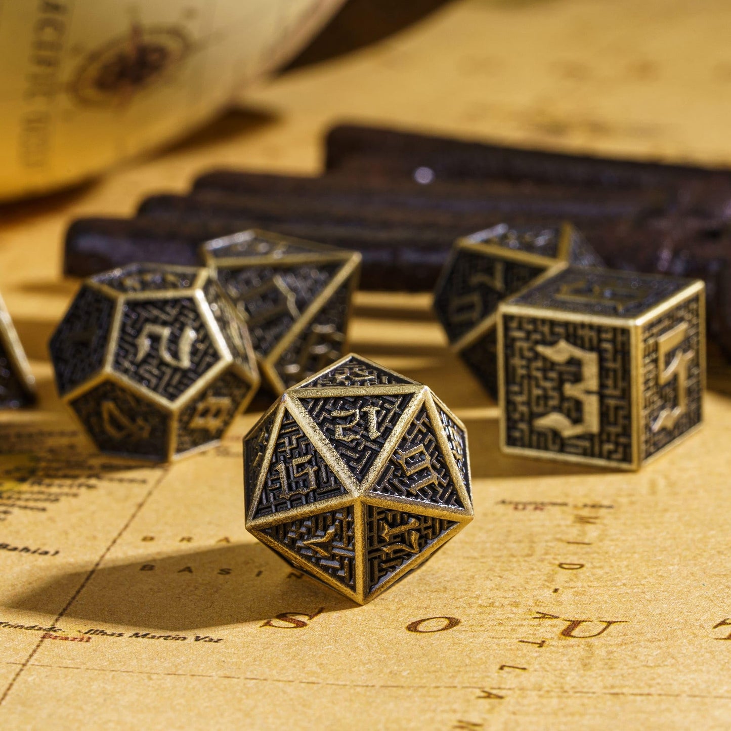 UDIXI Polyhedral Dice Set D&D, 7PCS Maze Carved Metal DND Dice RPG Dice Ancient Bronze for MTG Dungeons and Dragons Role Playing