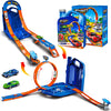 Race Track Toy Car Set with 2 Race Cars 2 in 1 Car Tracks Style with Storage Box Changeable Tracks Toys Birthday Gifts for Kids 3 4 5 6 7 8+Year Old Boys Girls (Blue)