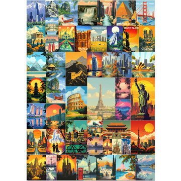 Vintage Jigsaw Puzzles For Adults 1000 Pieces Paris Italy World Travel Landscape Puzzles For Adults Landmarks Collage Poster Sce