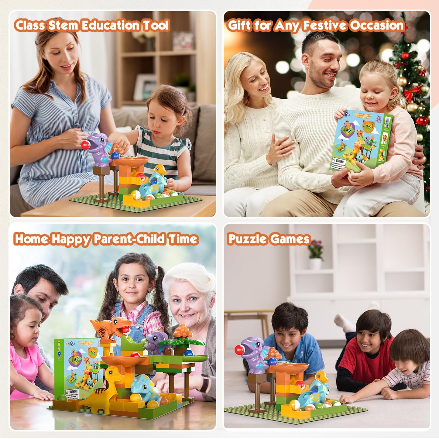 Fygurso Marble Runs for Kids 4-8  Dinosaur Toys  Interactive Learning STEM Building Toys with 4 Race Track  Compatible with All Major Brands for Toddler Kids Ages 3 4 5 6 7 8+ Boys Girls Gifts (Green)