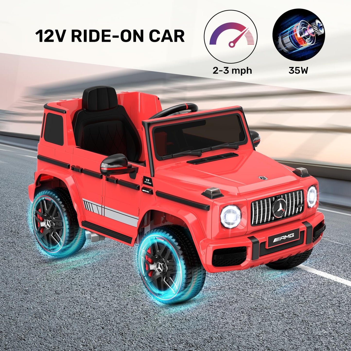 Anpabo Licensed Mercedes-Benz G63 Car For Kids, 12V Ride On Car W/Parent Remote Control, Low Battery Voice Prompt, Led Headlight, Music Player & Horn, Soft Start, Kids Electric Vehicle, Red